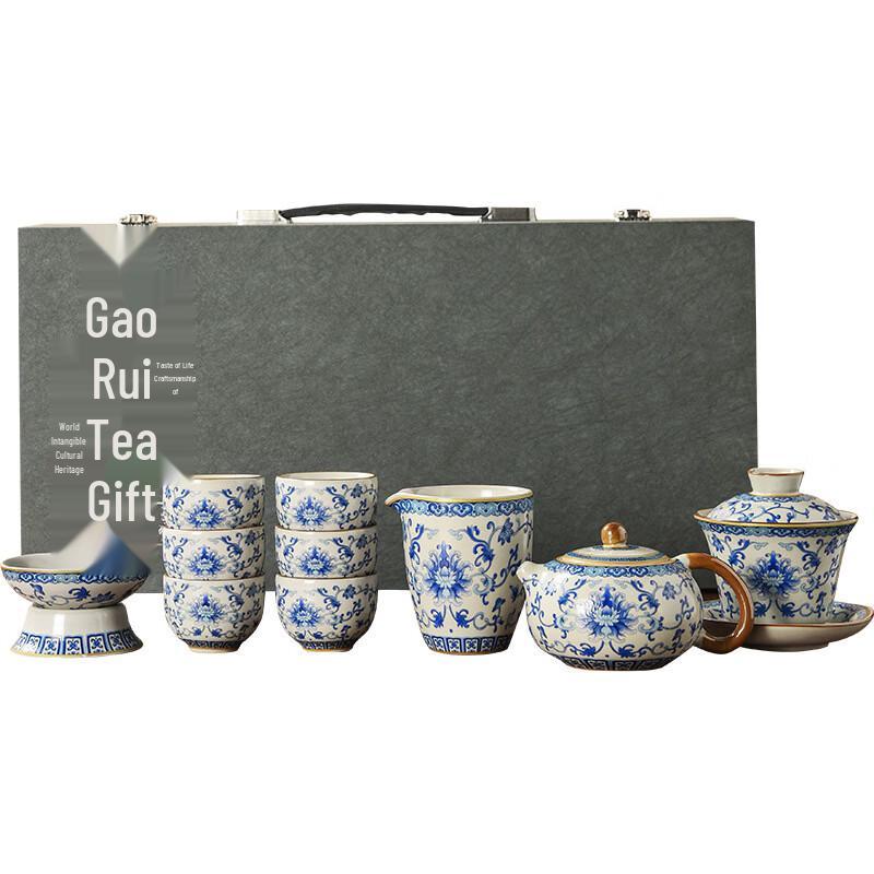 Qi Xuan Yuan Retro Blue & White Ru Kiln 10-Piece Tea Set