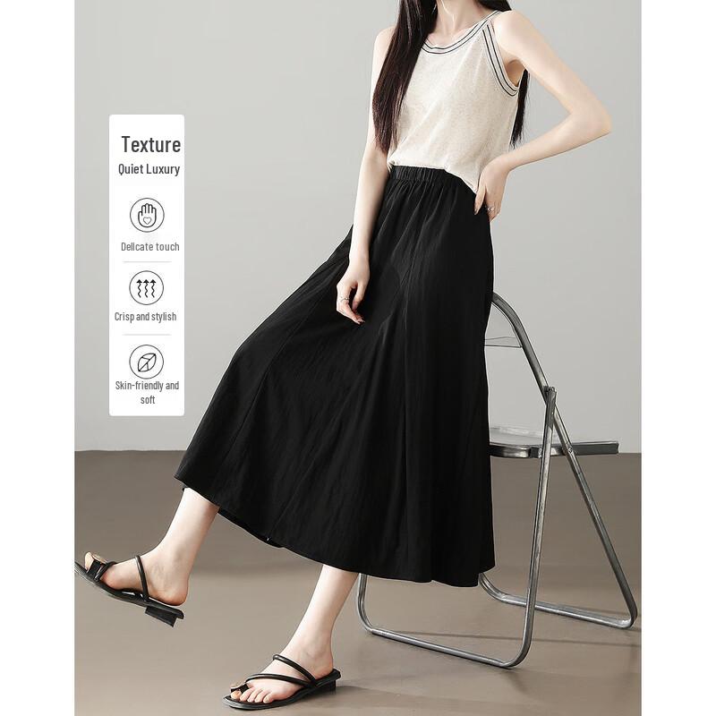 Demana Women s Elastic High-Waist Pleated A-Line Skirt XL