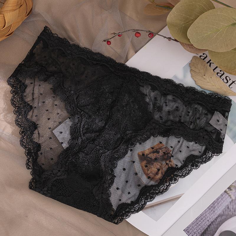 Lace Underwear Women's Ice Silk Breathable Seamless Sexy Briefs Mesh Seducing Pure Cotton Low Waist Triangle Panties