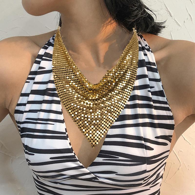 Leopard Sequin Choker & Earring Set Shining Triangle Scarf Indian Style Sexy Sequined Necklace