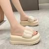 Summer Women Lace Chunky Slippers Beach Flip-Flops Wedge Heels Shoes Woman High Platform Slippers Outside Sandals 7CM Slides