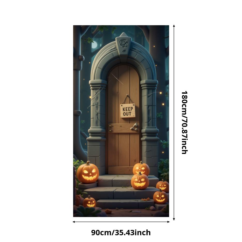 Party Backdrop Jack O'Lantern Event Banner Haunted House Banner Wooden Door Halloween Banner For Holiday Decor Haunted House