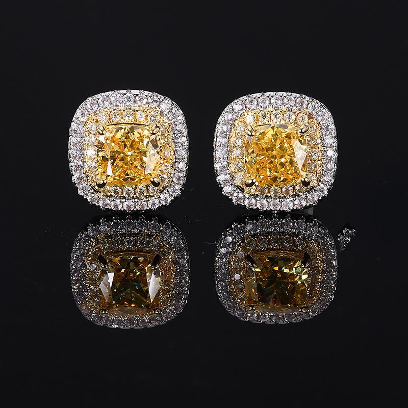 Autumn And Winter Jewelry Set, High Carbon Diamond Ice Flower Cut Copper Inlaid With Yellow Diamond Set, Main Stone 6 * 6
