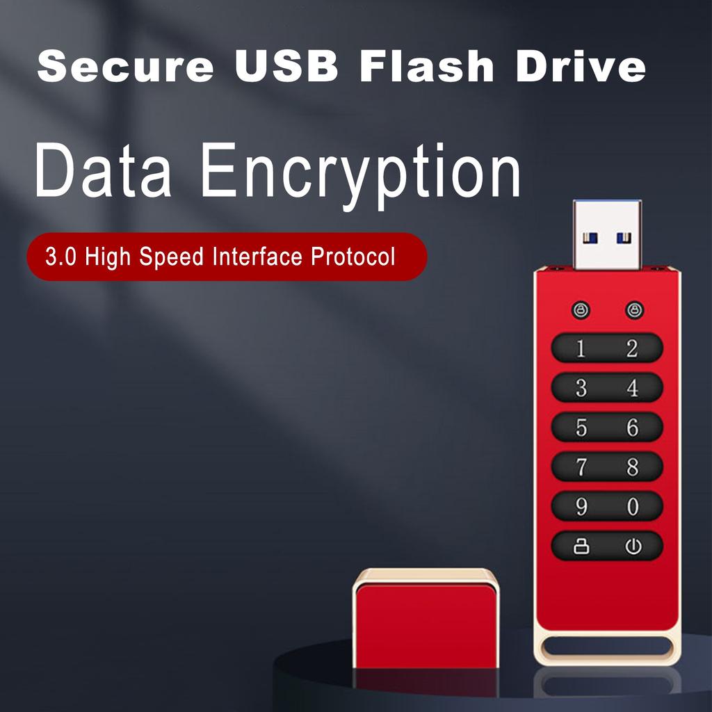 Encrypted USB Drive Secure USB Flash Drive 64GB AES256 bit USB 3.0 Hardware Password Memory Stick Automatic Lock for