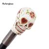 White Resin Red Flower Skull Head Walking Cane Fashion Decorative Steel Stick Gentleman Elegant Cosplay Cane Knob Crosier 94cm
