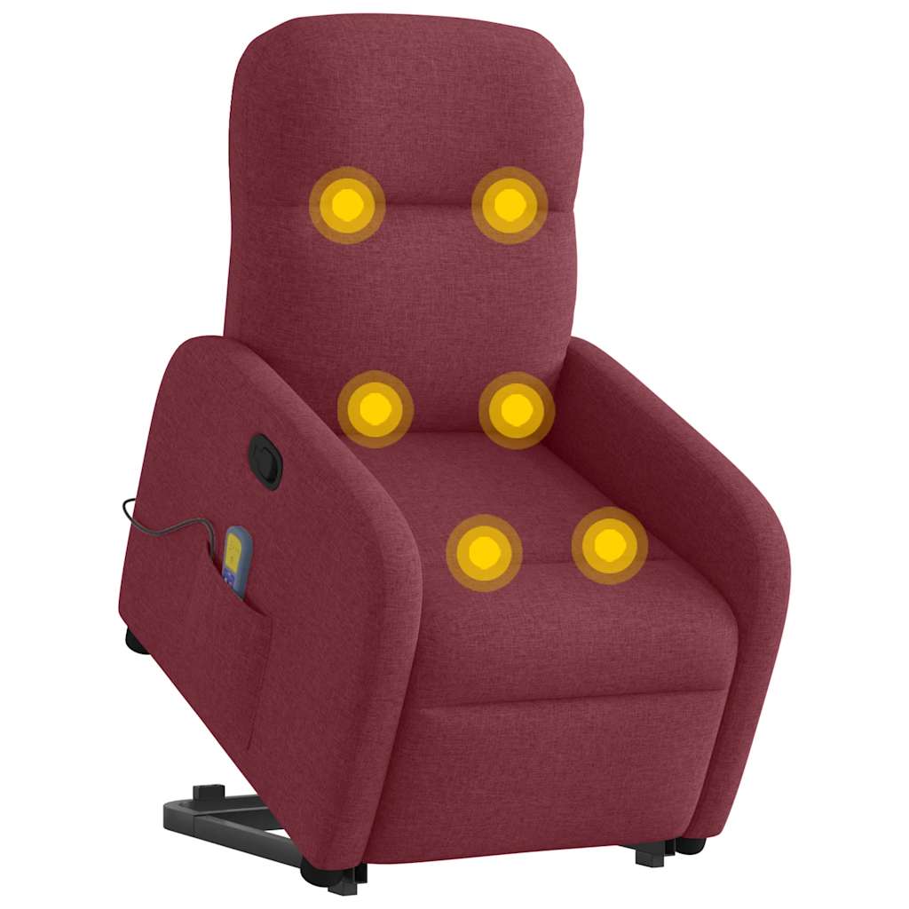 Vidaxl Lift and Massage Armchair, Reclining, Burgundy, Fabric Upholstered