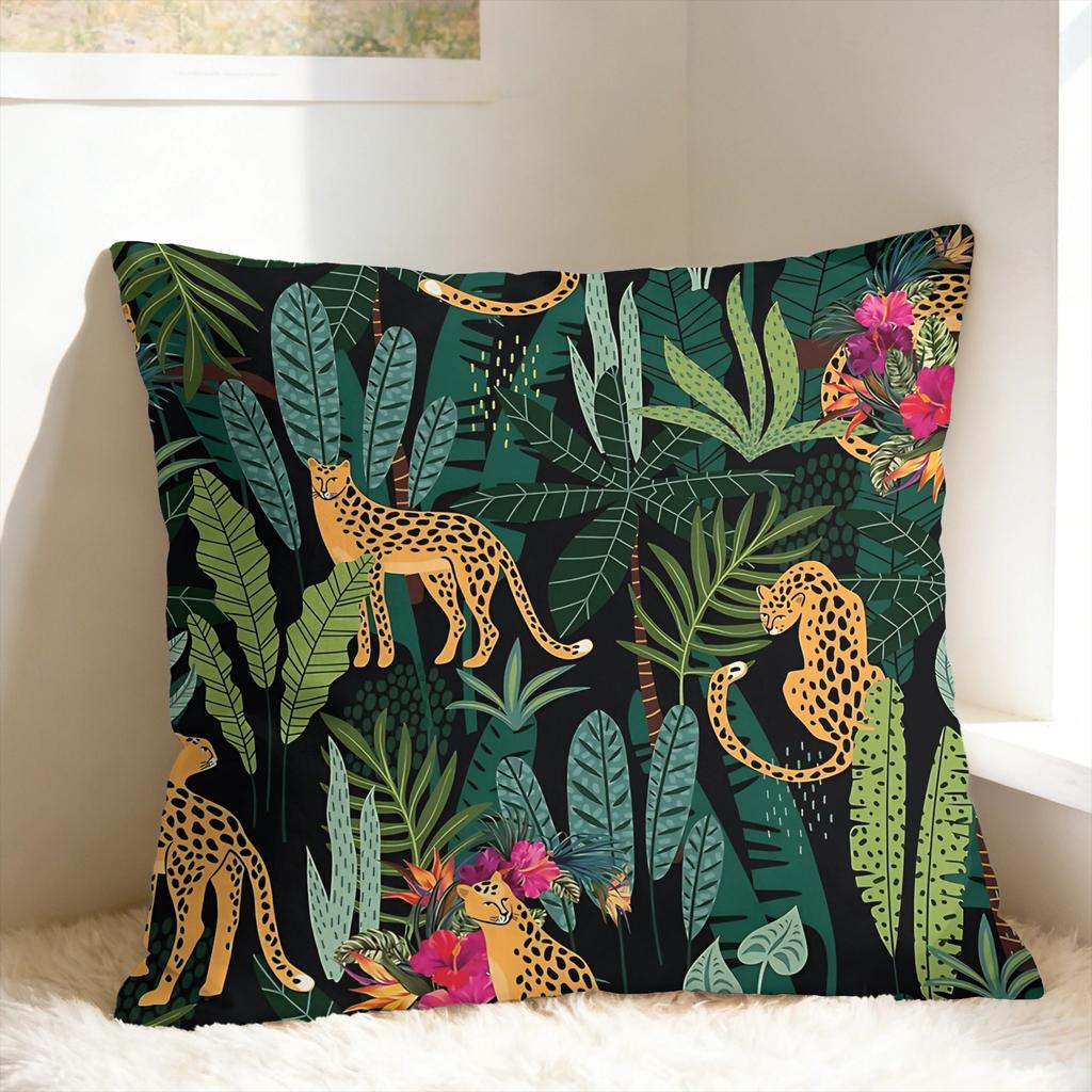 Leopard & Tropical Floral Pillow Cover Comfy Cushion Cover Morden Pillow Case For Sofa Home Decoration
