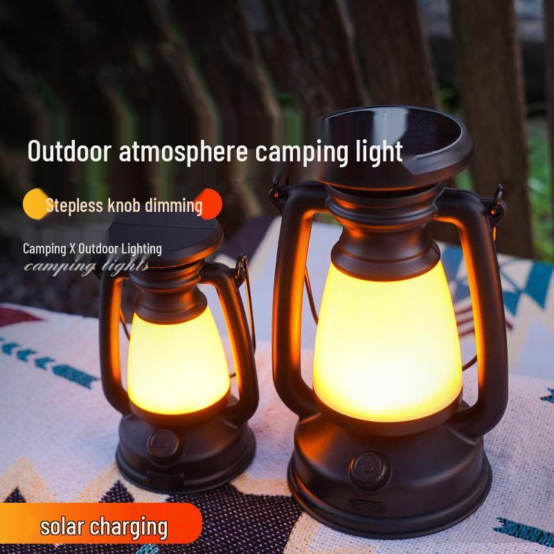 Retro Three-Color Dimmable LED Solar Hanging Light for Outdoor Camping