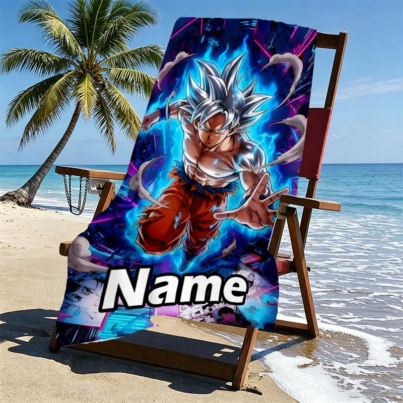 Custom Name Personalized DRAGON BALL Print Beach Towel, for Trip Camping Beach Party Home Decor, Birthday Gift for Family & Friends