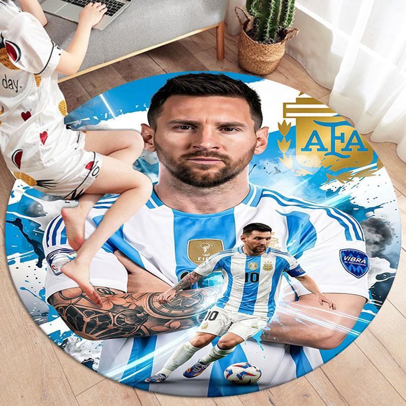 Lionel Messi Round Area Rug,Carpet Rug for Living Room Bedroom Sofa Playroom Decor,Non-slip Floor Mat