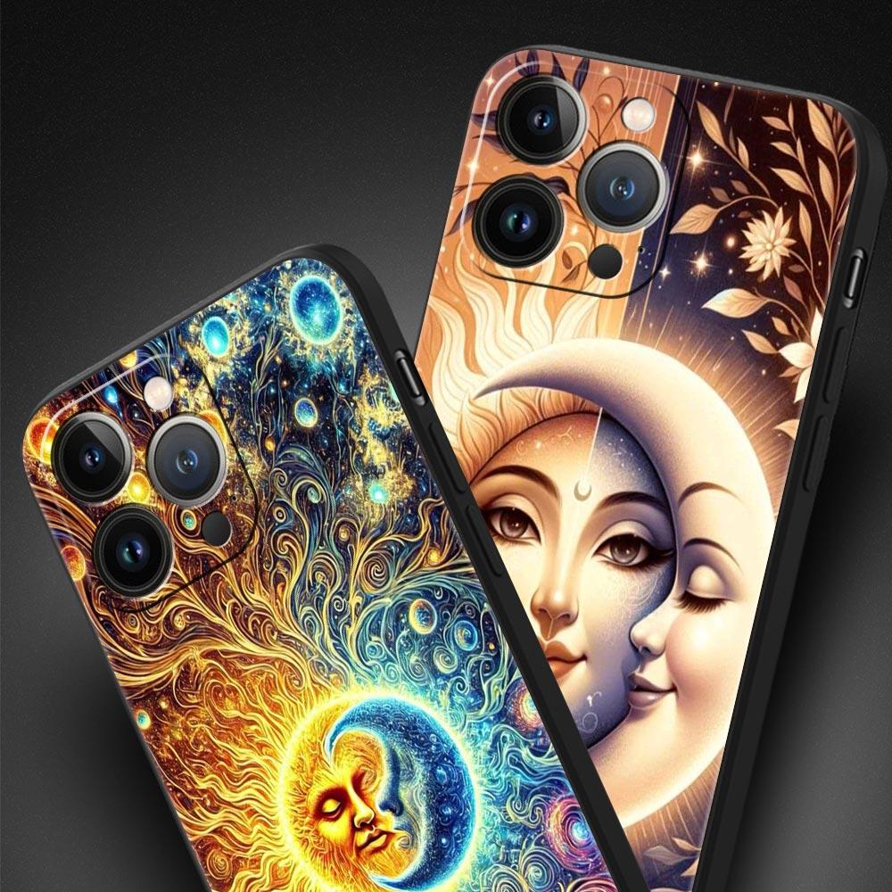 Moon Sun Phone Case For iPhone 17 16 15 Pro Max 11 12 13 14 7 8 Plus SE 2020 X XR XS Cover Soft Black