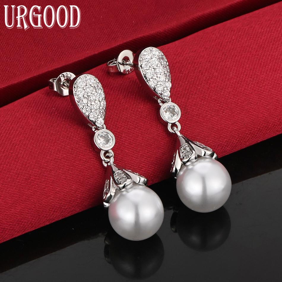 925 Sterling Silver 16mm Pearl Earrings Wedding Jewelry