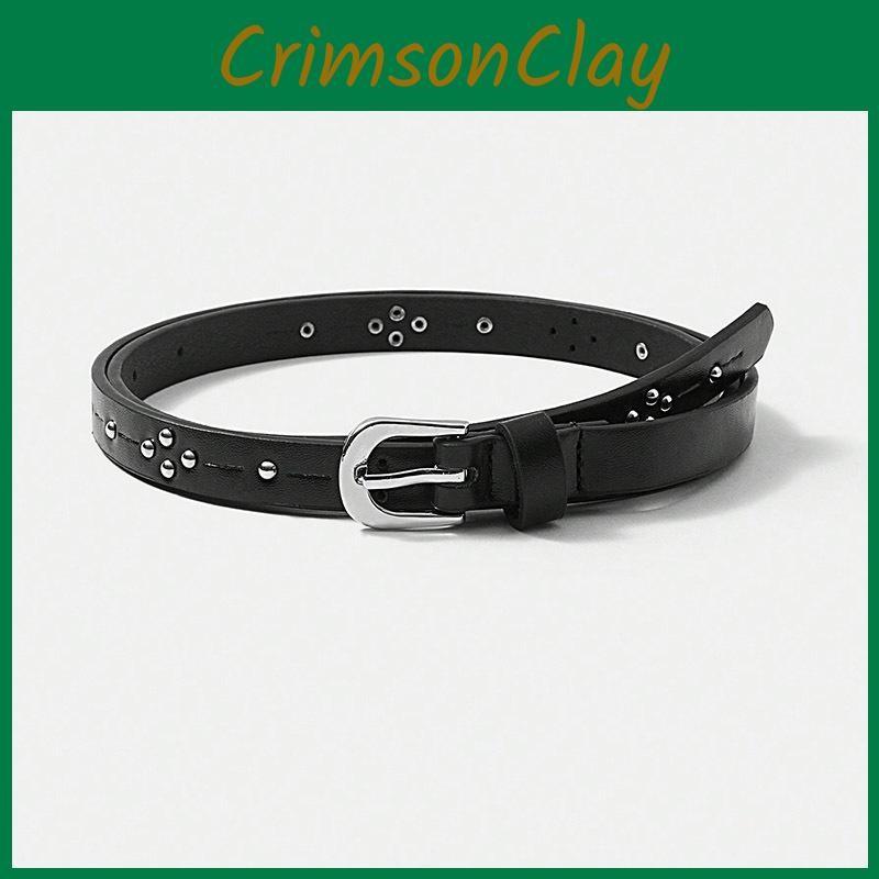 Color Simple Solid Rivet Decoration Women Casual Slim Waist Belt For Daily Use