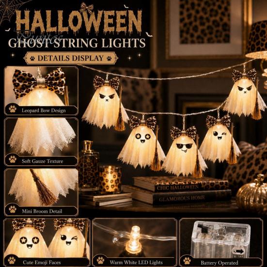 Atmosphärische Beleuchtung für Geschäfte LED Geister-Lichterketten Halloween-Dekorationen, Niedliche Hängende Gaze-Lampen Innen-Außen-Dekorationen mit Warmweiß