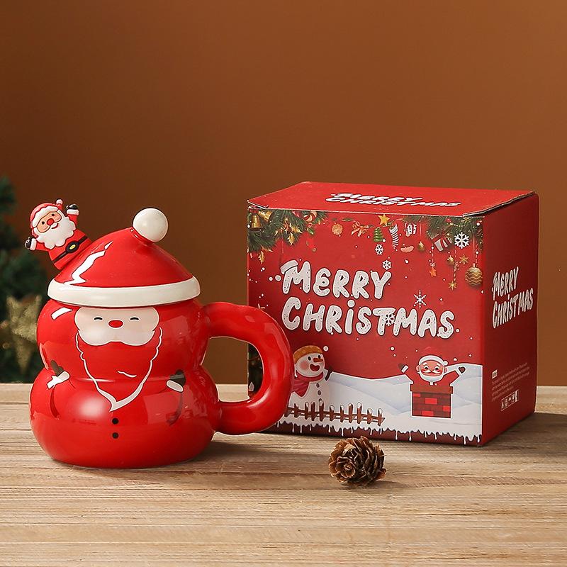 Christmas Ceramic Mug Cartoon Snowman Coffee Cup Large Capacity Gift Set Cute Holiday Water Cup for Girls Xmas Present