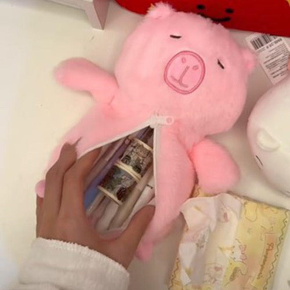 Pink Capybara Plush Pen Bag Large Capacity Capibara Plush Pencil Pouch Student