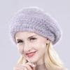Heißer Verkauf Winter Damen Natürliches Nerzfell Mützen Hut Gestrickt Warm Gestreift Echtes Nerzfell Mützen Damen Gute Elastizität Echter Nerzfell Hut