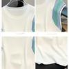 Women's Spliced Contrast Color Knitted Vest Summer Ice Silk Loose Sleeveless Korean Commute Thin Pullover Crew Neck T-shirt Tops