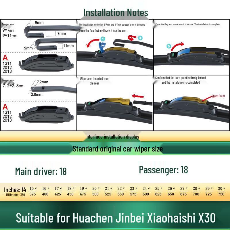 Huachen Jinbei Xiaohaishi X30/CNG Frameless Silent Rubber Strip Wiper Blade