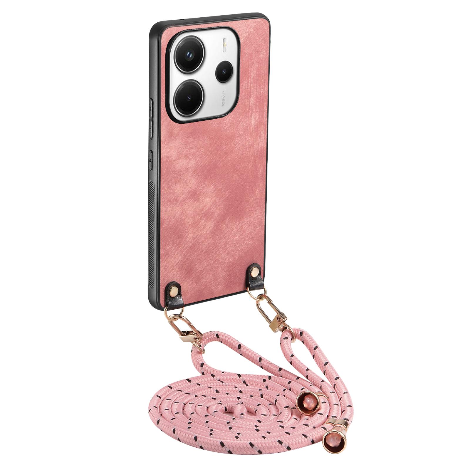 

Для Xiaomi Redmi Note 14 4G (163,25x76,55x8,16 мм) Ретро шкіряна задня кришка для телефону з регульованим ремінцем Pink