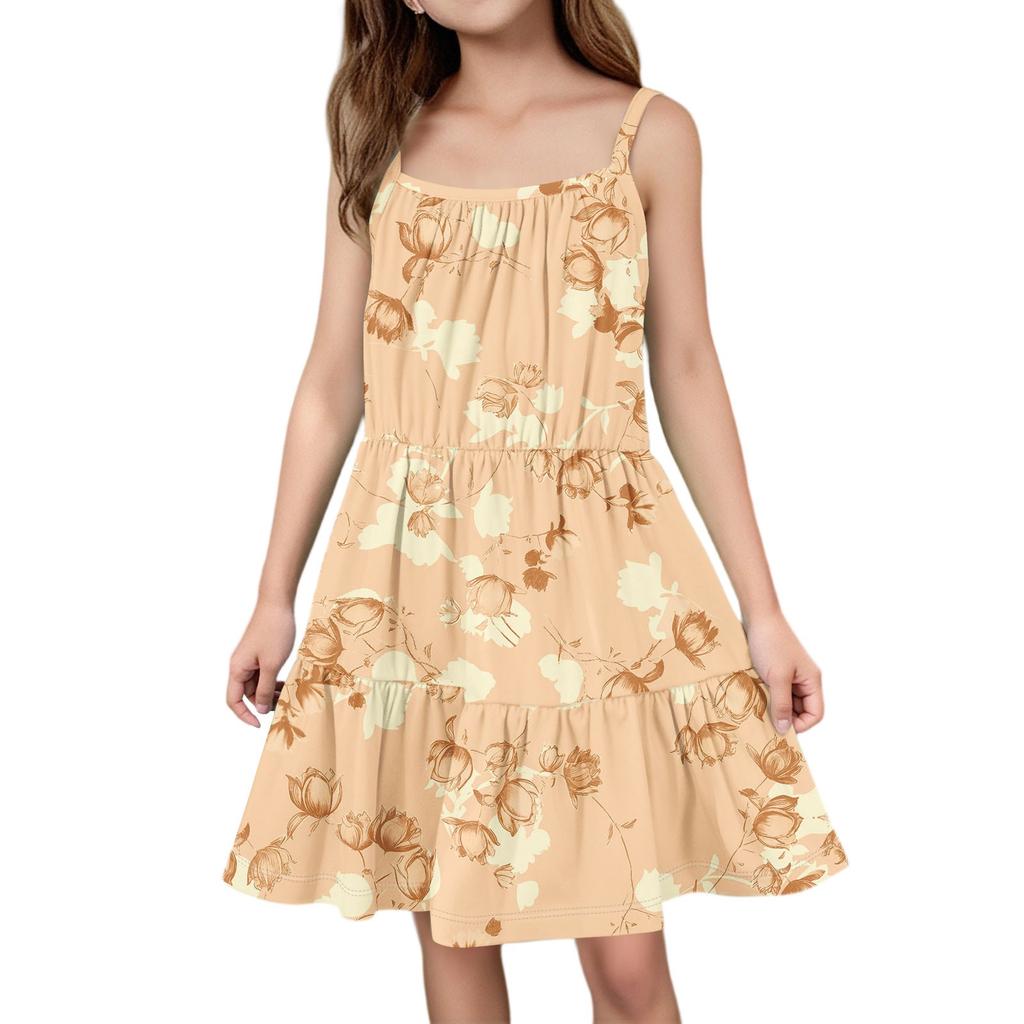 Rochie casual de vară pentru copii, modă, cu gât rotund, fără mâneci