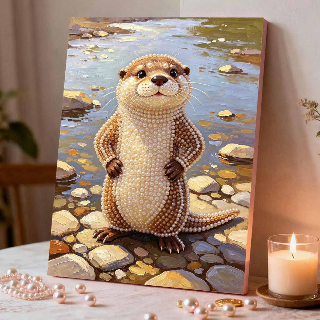 Stretched Frame Pearl Art Kit Cute River Otter DIY Sparkling Bead Canvas Relaxing Hobby Gift for Handicraft Enthusiasts Home Decor Art