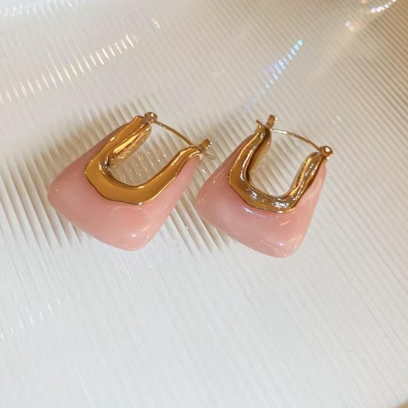 Vintage U-Shaped Hoop Earrings for Women Golden-Tone Finish & Resin Inlay Stylish Earring Party Jewelry Gifts