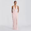 New women's clothing sexy deep V neck halter strap waist slim high split dress skirt