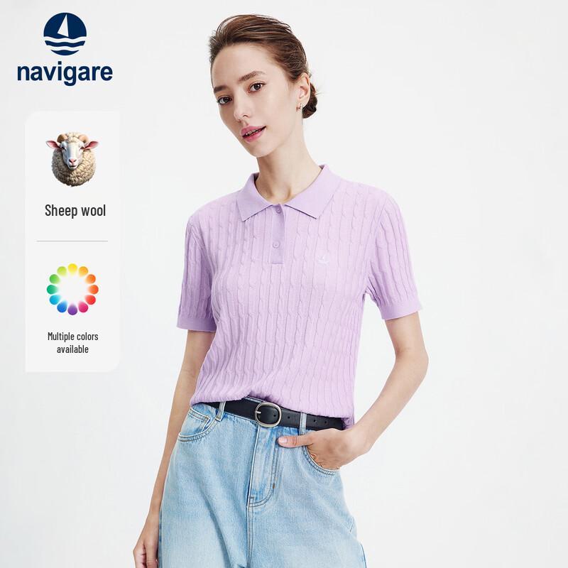 Navigare Women's Polo Cable Knit Short Sleeve Sweater