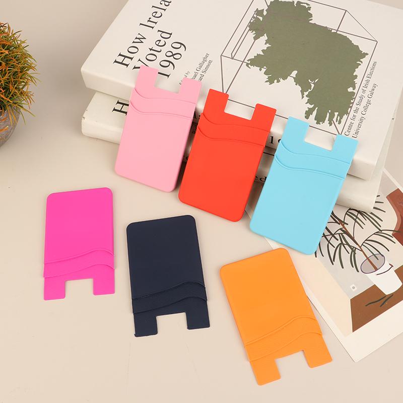 Double-Layer Silicone Mobile Phone Back Pocket Card Holder Case Pouch Adhesive Sticker Phone Back Cover Id Card Wallet Pocket