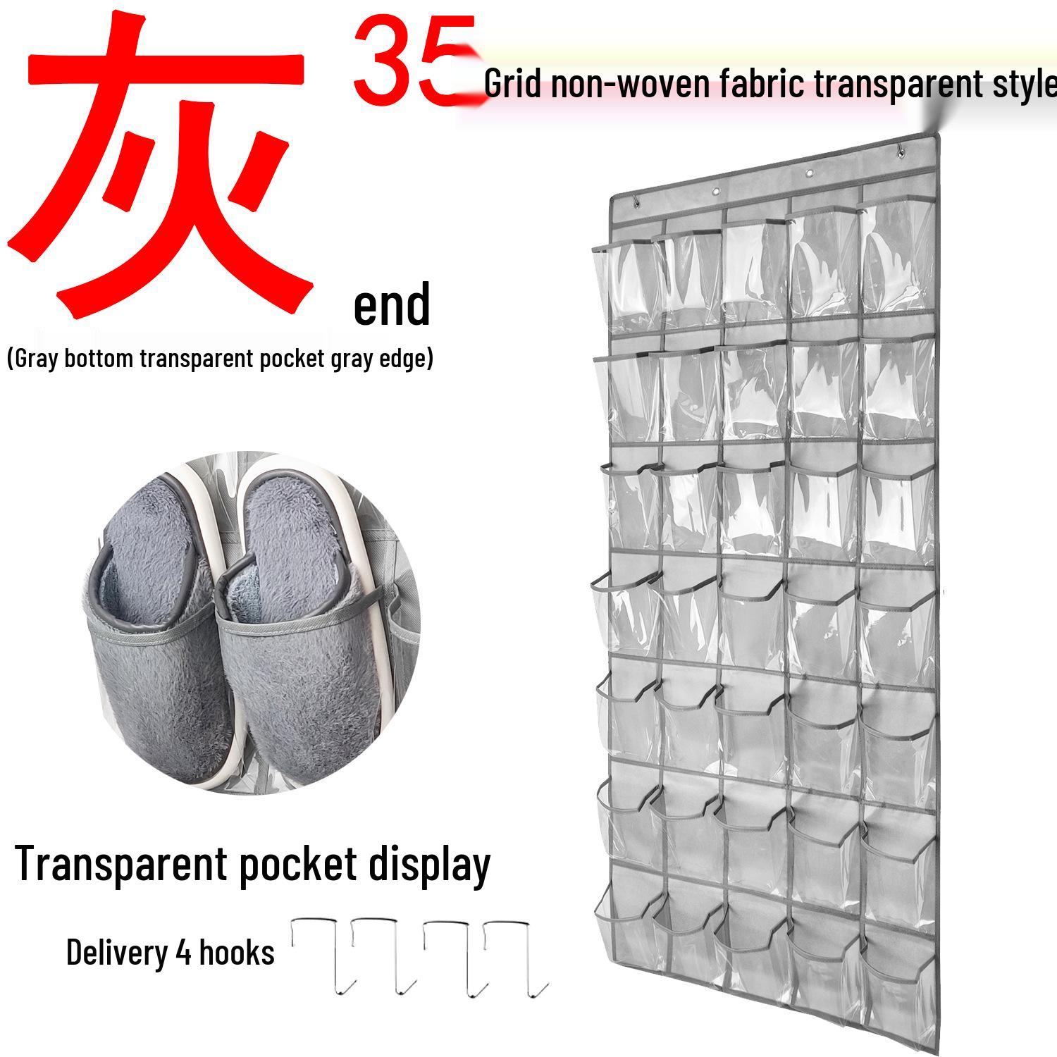 

35-Pocket Large Grey Mesh Hanging Storage Bag for Hats, Shoes, Boots - Over Door Organizer
