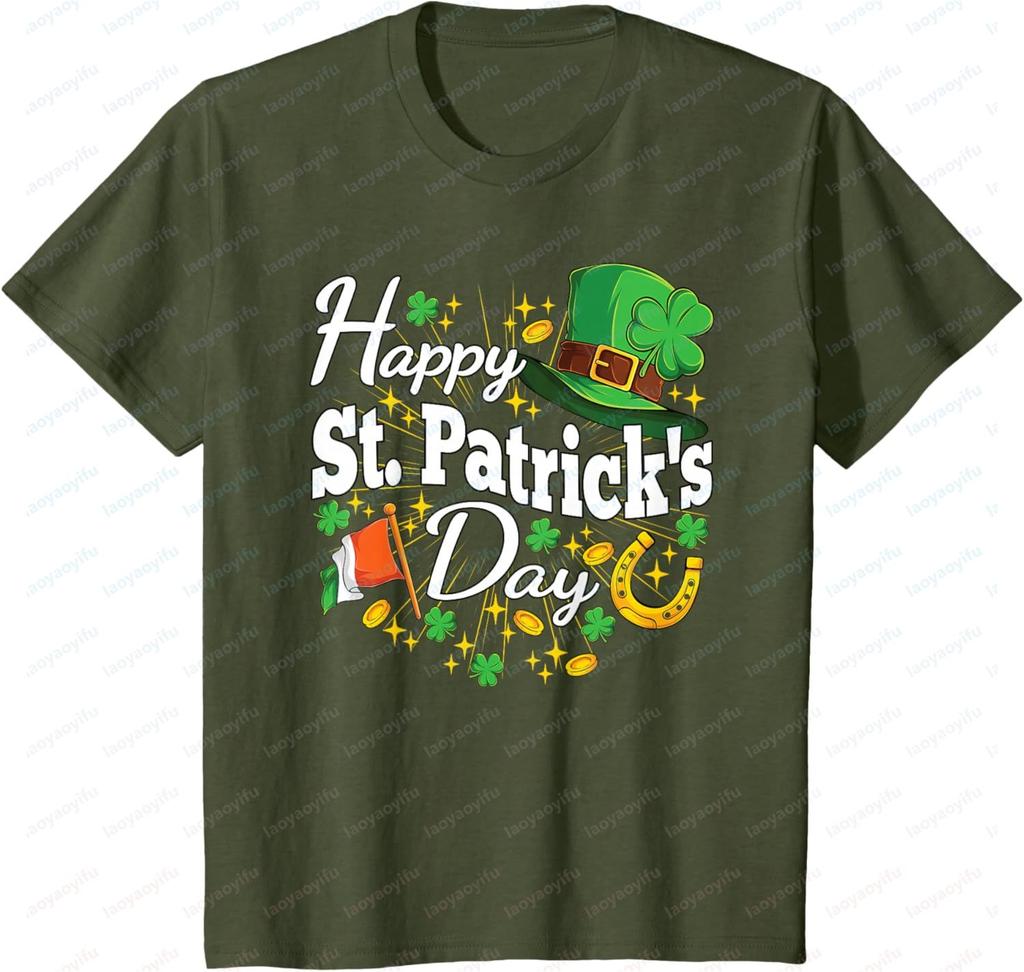 Happy St Patricks Day Shamrock Graphic Tee Breathable Cotton Short Sleeve Unisex TShirt for St Patricks Day