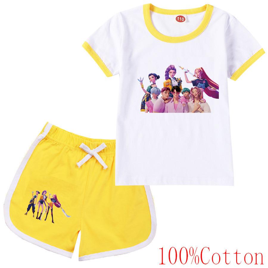 Kinder Mädchen Anime Cartoon K-Pop Rumi Zoey Mira Bedrucktes Lässiges Kurzarm T-Shirt Shorts Kleidung Set