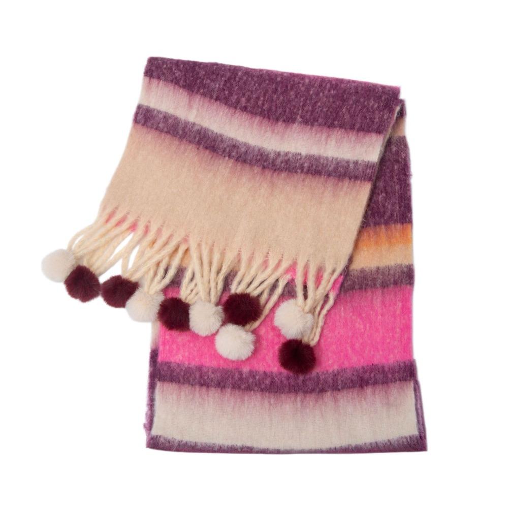 Mohair Rainbow Tassel Shawl Loop Yarn Winter Cashmere Scarves Retro Warm Wraps Women/Men