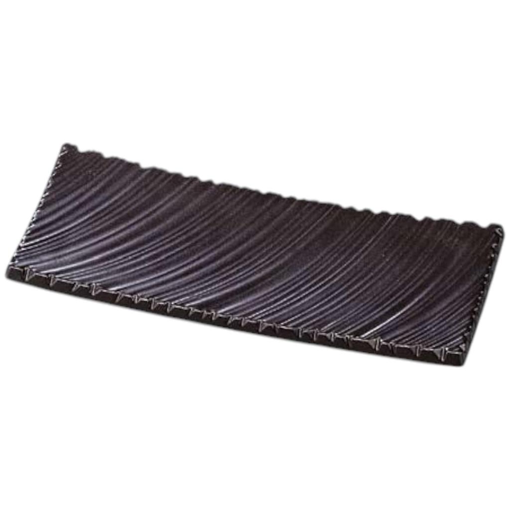 Premium Nigiri Sushi 31cm Shinogi Wave Carved Plate with Black and Silver Oxidized Made in Japan J-Kitchens Plate, Finish, Shatter-Resistant,