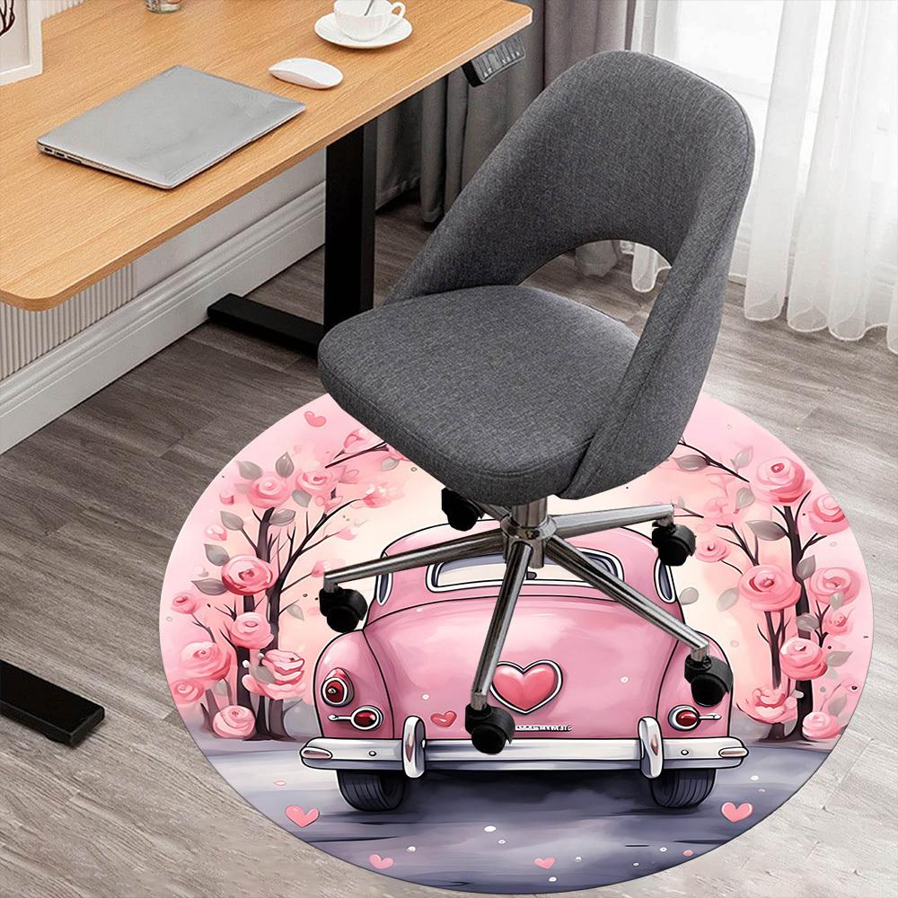 

1pc pink car Round Chair mat Area Rug - Non-Slip, Floor Mat for Office, Bedroom, and Indoor Decor -1002233 80cm by 80cm