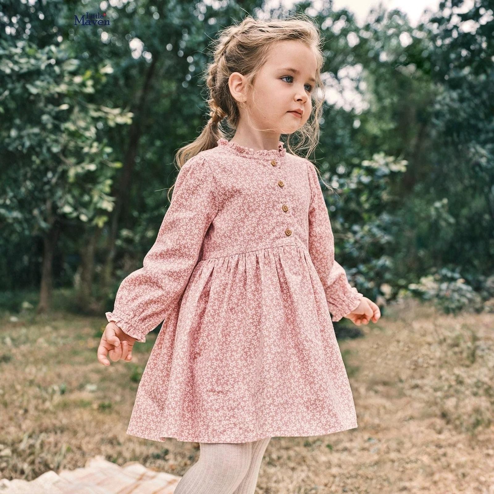 

Детское хлопковое платье принцессы с длинным рукавом для девочек 110 розовый