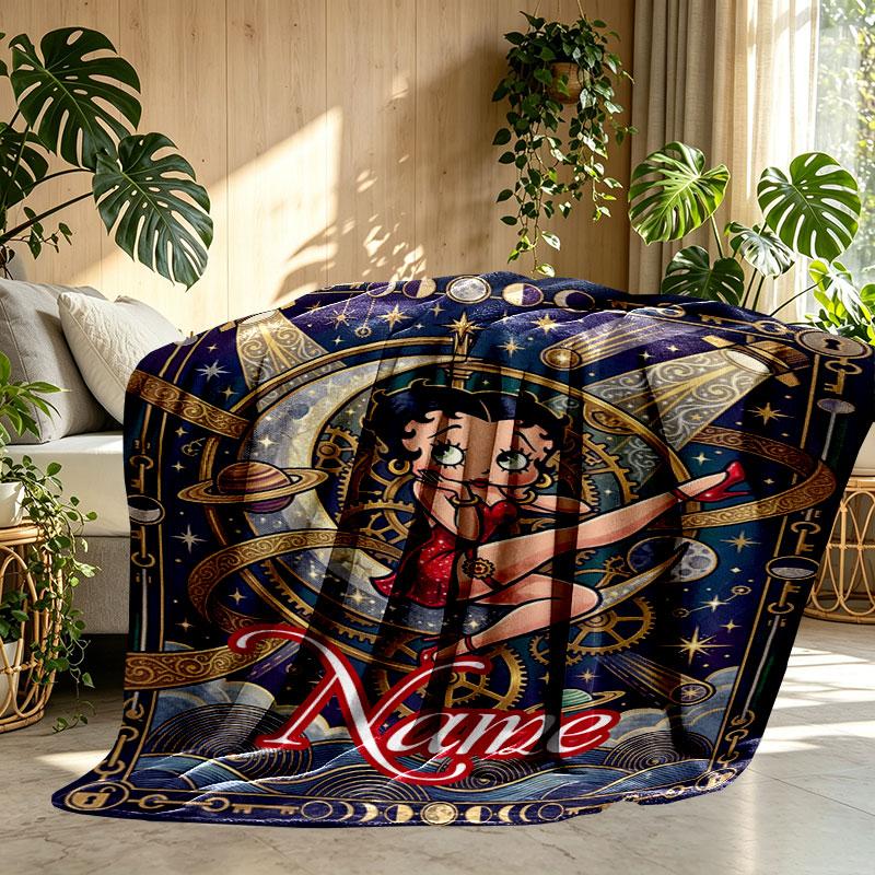 Custom Name Personalized Betty Boop Print Blanket, Home Decor, Bedroom, Sofa, Camping, Couch, Gifts for Birthday Christmas