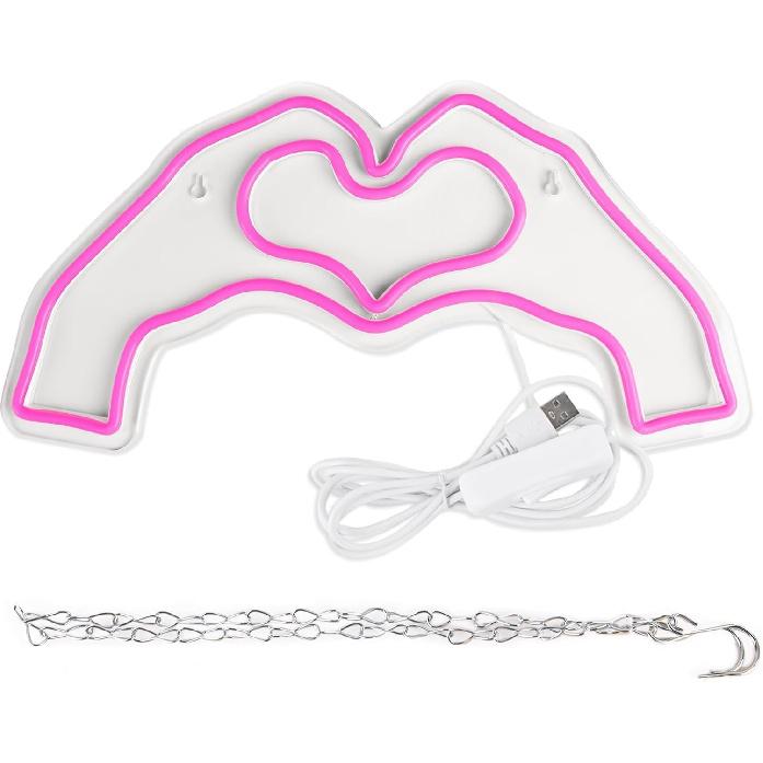 Pink Heart Neon Sign for Wall Decor,Heart LED Light,Heart Neon Light for Girl's Room, Hand Heart Light Decor for Wedding Birthday,Party,Valentines