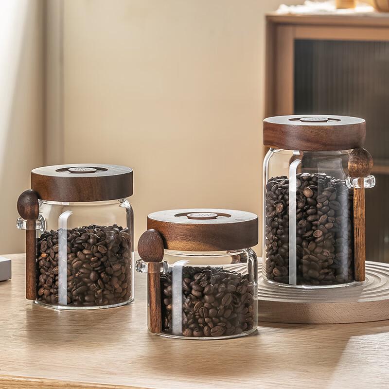 Automatic Exhaust Glass Storage Jar for Coffee & Tea with Spoon