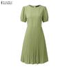 ZANZEA Women Daily Casual Round Neck Solid Color Short Sleeve Dress