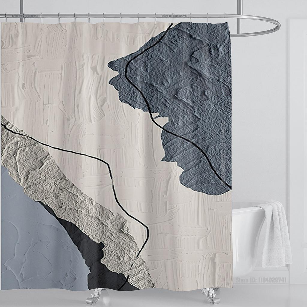 3D-Druck abstrakter Linienkunst-Stil Aquarell Duschvorhang-Set wasserdicht Polyester Badezimmervorhang Heimdekoration mit Haken
