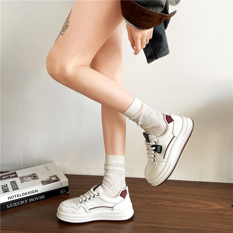 Damen Vielseitige Weiße Flache Dicke Sohle Schuhe - Frühling/Herbst 2025, Runde Zehenpartie Lässige Dad-Sneakers