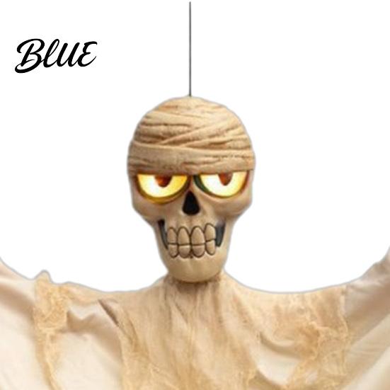 Easy Install Hanging 31.5 Inch Mummy with Decoration Ghost Halloween Scary Sounds Voice Activated Spooky Holiday Decor Glowing Skull
