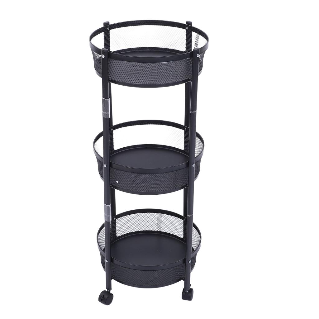 Carrito de Servicio Metálico Giratorio de 3 Niveles Multifuncional Plegable Redondo de Almacenamiento Carrito para Cocina