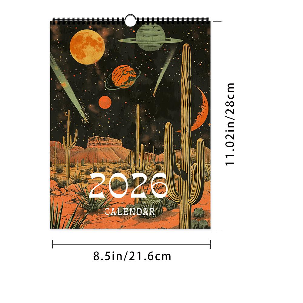 

1 шт. настенный календарь на 2026 год, Космическое искусство, Реалистичный научно-фантастический дизайн, 12 уникальных узоров, Идеальный подарок на дни рождения и праздники