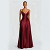 Sexy Satin Slip Dress Deep V Neck High Waist Flared Gown Banquet Date Night