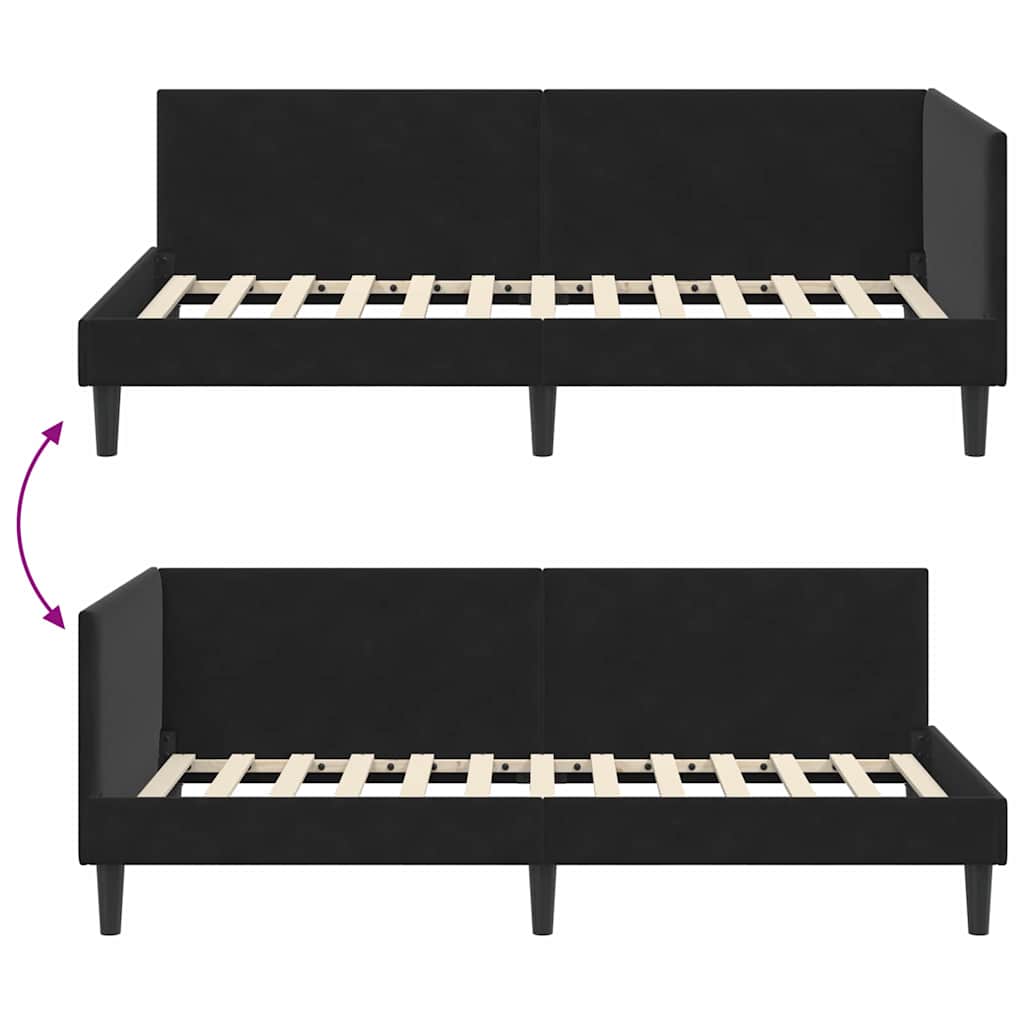 Corner Bed Frame with Headboard Black 80 cm x 200 cm Velvet