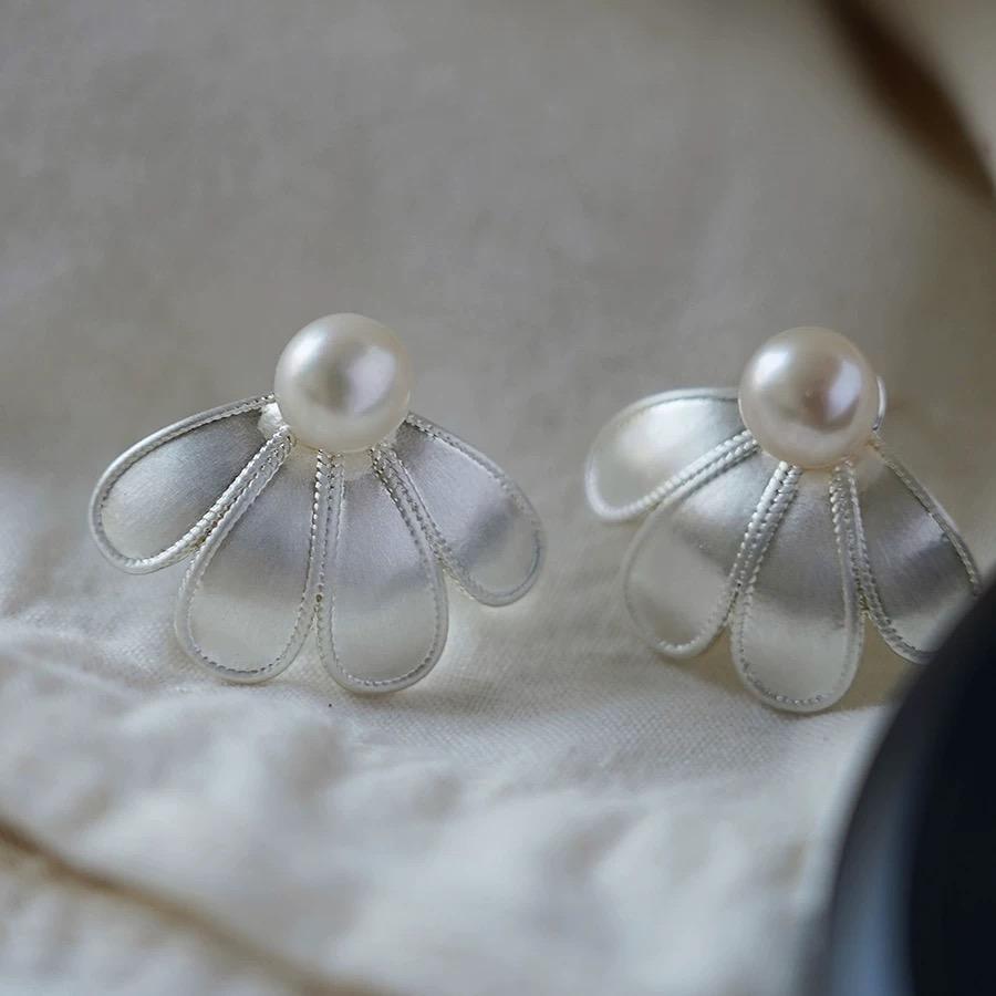 925 Silver Vintage Earrings For Women Simple Flower Pearl Earring Jewelry Prevent Allergy Party Accessories Gift
