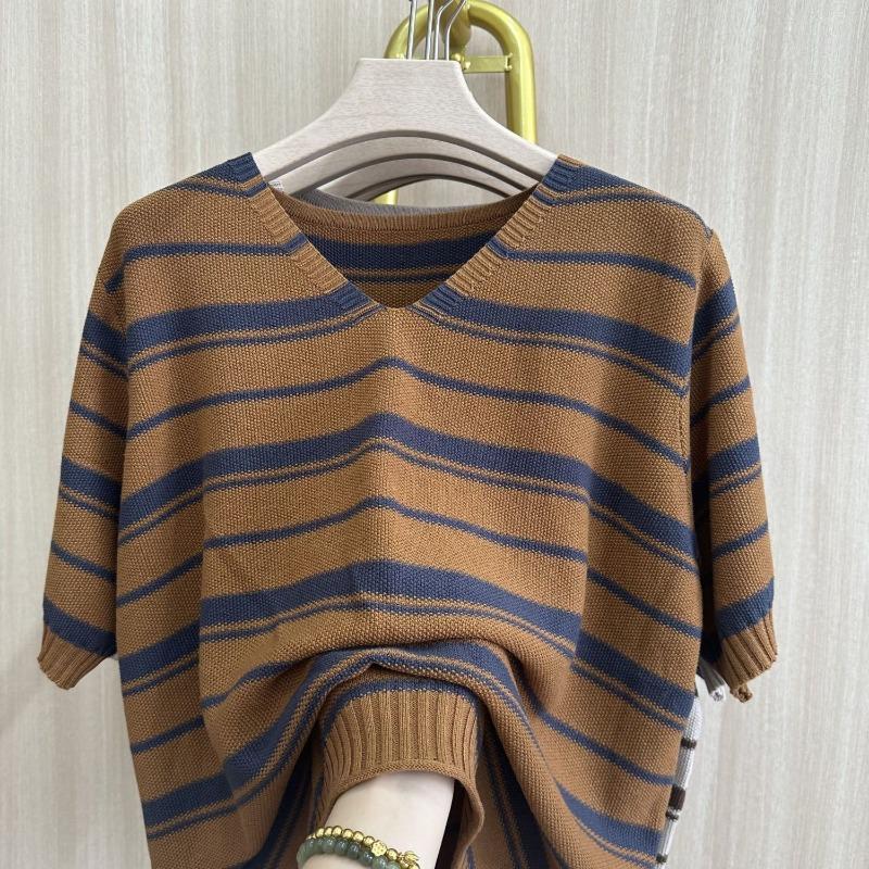 Counter Summer New Women's Striped T-shirt Loose and Flesh-covering Slimming Sweater